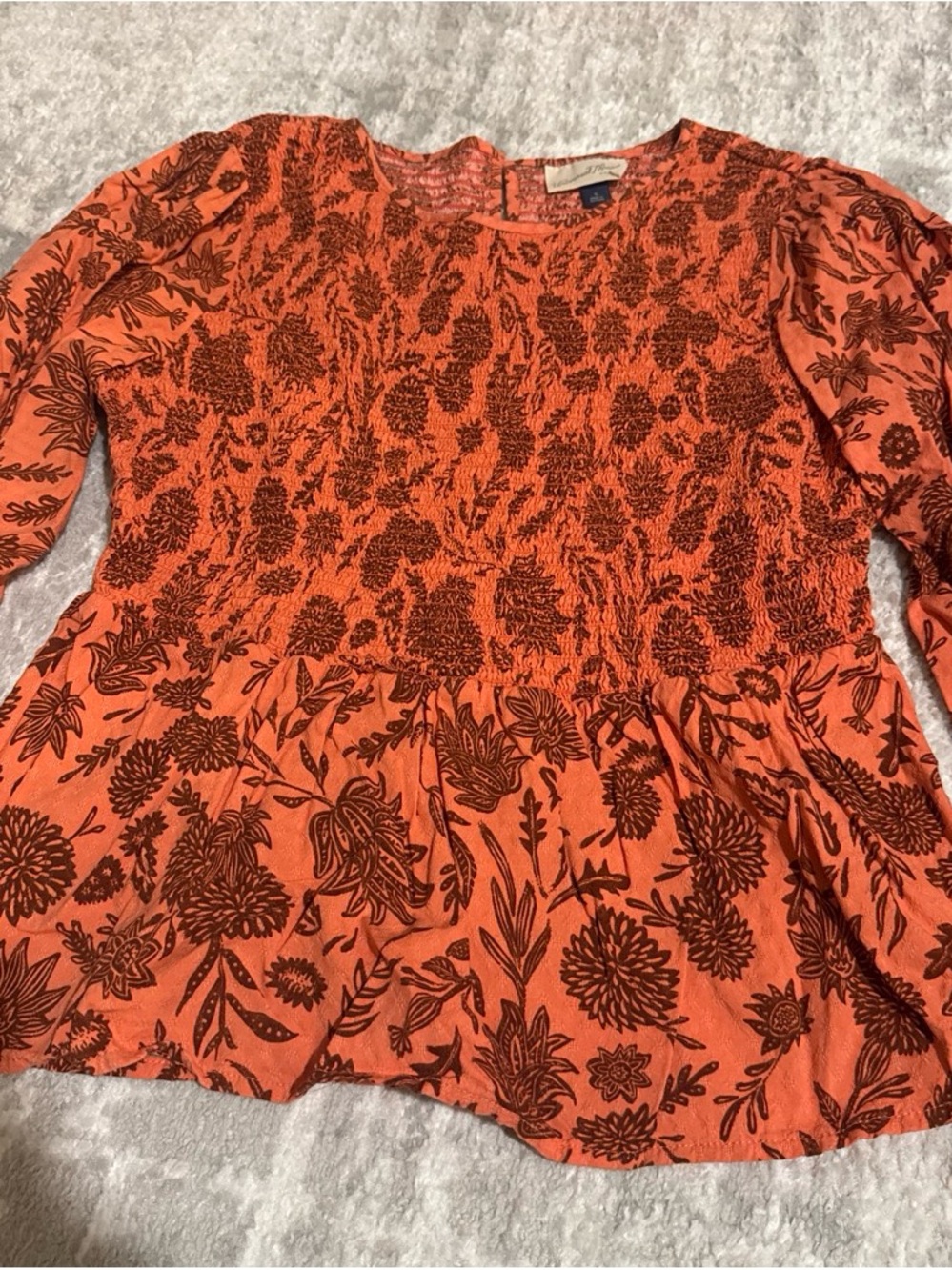 Universal Thread Orange Floral Smocked Peplum Tunic